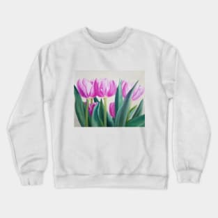 Pink Spring Tulips - oil painting Crewneck Sweatshirt